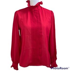 Nicola Vintage Blouse Top Red Ruffle Collar Sleeve 8 Medium